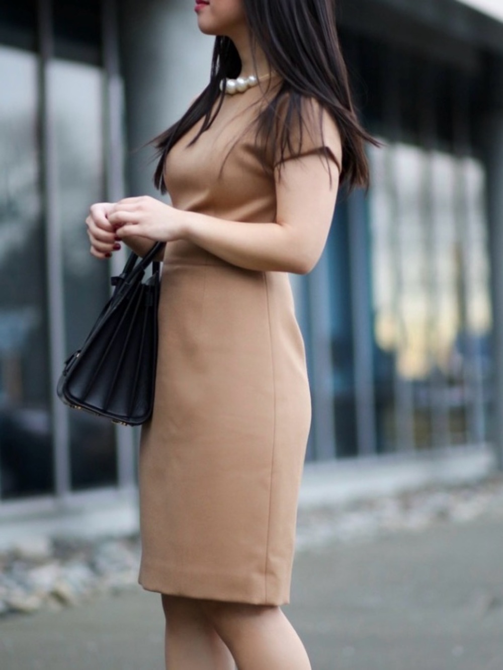 J. CREW wool Camel Back to business Cap-Sleeve Midi Sheath Dress sz 6